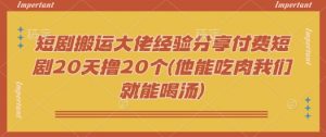 短剧搬运大佬经验分享付费短剧20天撸20个(他能吃肉我们就能喝汤)-搞机圈