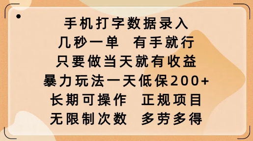 手机打字数据录入,几秒一单,有手就行,只要做当天就有收益,暴力玩法一天低保2张-搞机圈