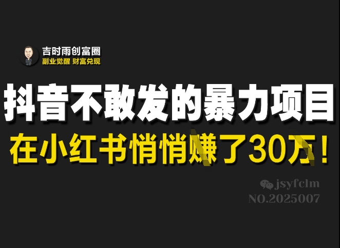 抖音不敢发的暴利项目，在小红书悄悄挣了30W-搞机圈