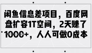 闲鱼信息差项目，百度网盘扩容1T空间，2天收益1k+，人人可做0成本-搞机圈