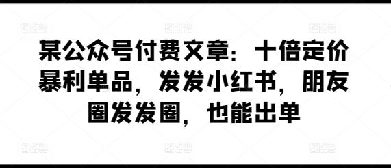 某公众号付费文章：十倍定价暴利单品，发发小红书，朋友圈发发圈，也能出单-搞机圈