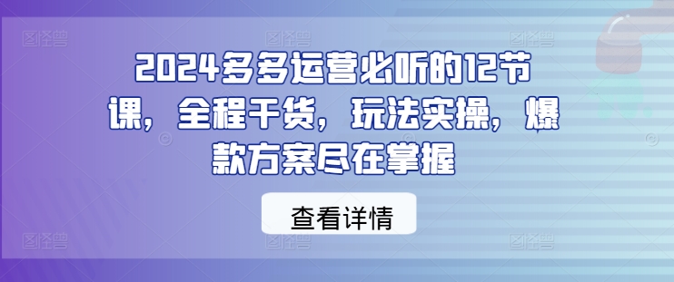2024多多运营必听的12节课，全程干货，玩法实操，爆款方案尽在掌握-搞机圈