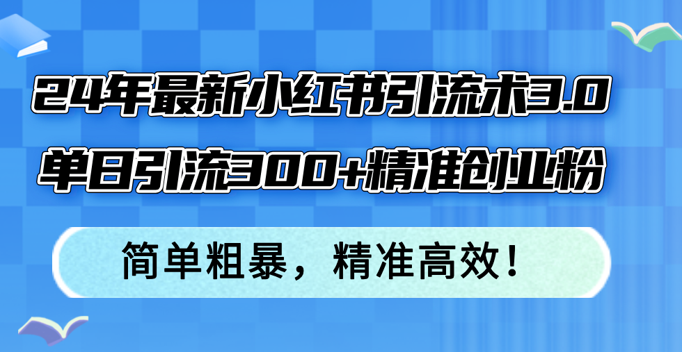 24年最新小红书引流术3.0，单日引流300+精准创业粉，简单粗暴，精准高效！-搞机圈