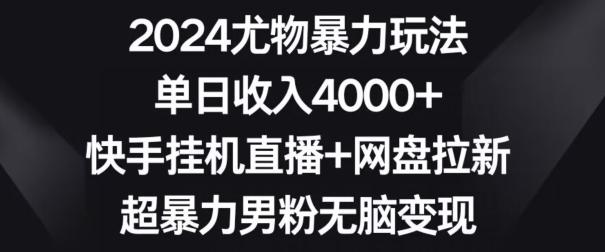 2024尤物暴力玩法，单日收入4000+，快手挂机直播+网盘拉新，超暴力男粉无脑变现【揭秘】-搞机圈