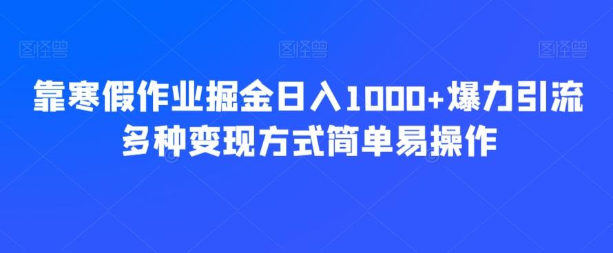 靠寒假作业掘金日入1000+爆力引流多种变现方式简单易操作-搞机圈