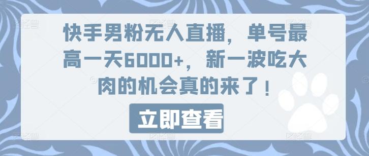 快手男粉无人直播，单号最高一天6000+，新一波吃大肉的机会真的来了-搞机圈