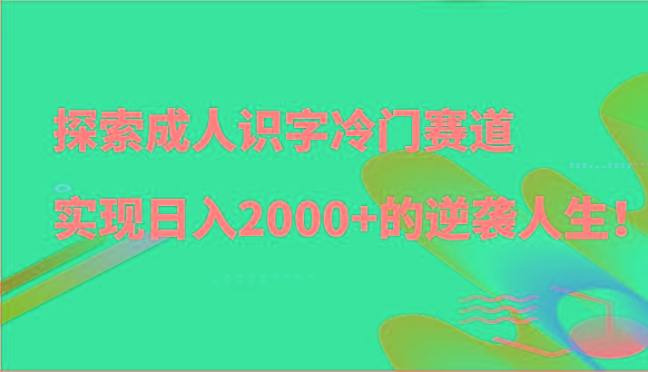 探索成人识字冷门赛道，实现日入2000+的逆袭人生！-搞机圈