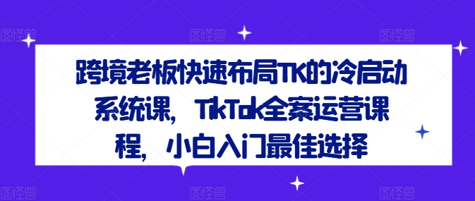 跨境老板快速布局TK的冷启动系统课，TikTok全案运营课程，小白入门最佳选择-搞机圈