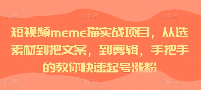 短视频meme猫实战项目，从选素材到把文案，到剪辑，手把手的教你快速起号涨粉-搞机圈