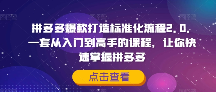 拼多多爆款打造标准化流程2.0，一套从入门到高手的课程，让你快速掌握拼多多-搞机圈