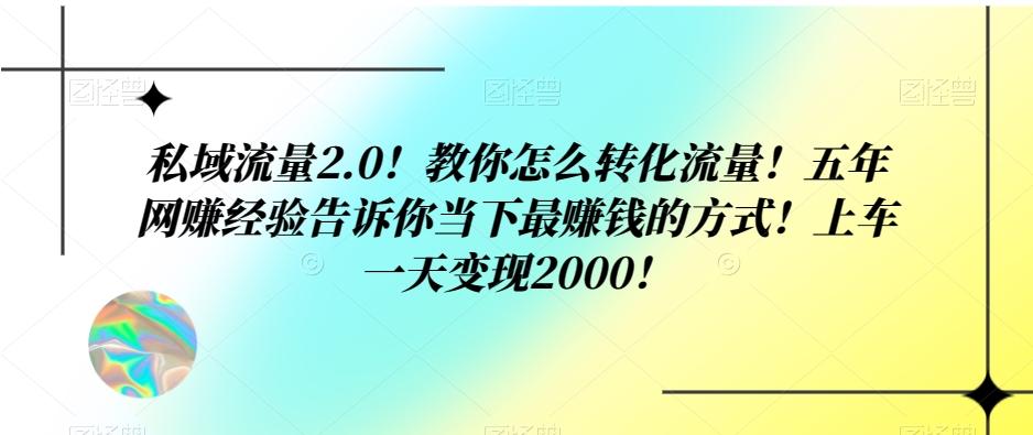 私域流量2.0！教你怎么转化流量！五年网赚经验告诉你当下最赚钱的方式！上车一天变现2000！-搞机圈