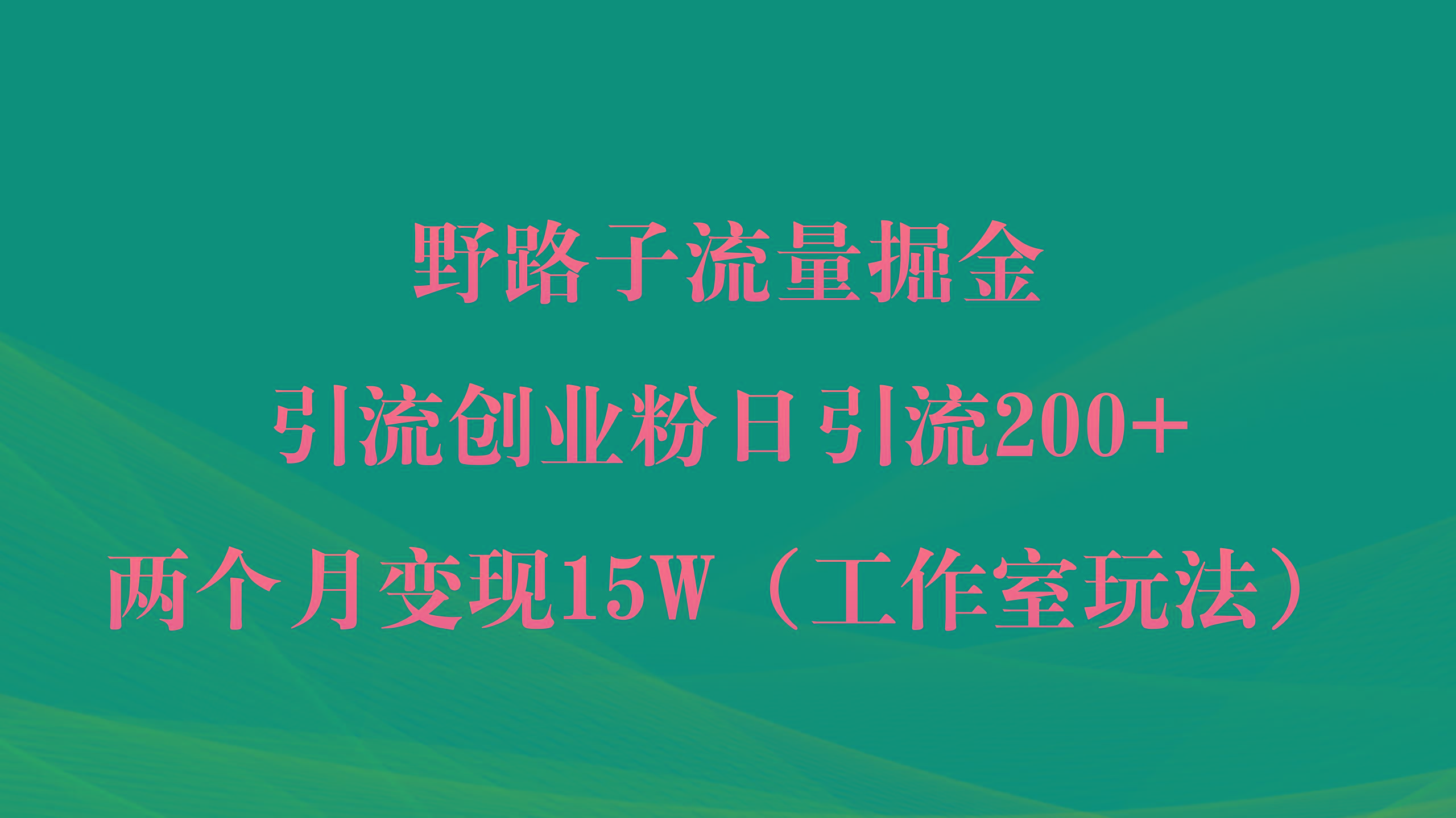 (9513期)野路子流量掘金，引流创业粉日引流200+，两个月变现15W(工作室玩法))-搞机圈