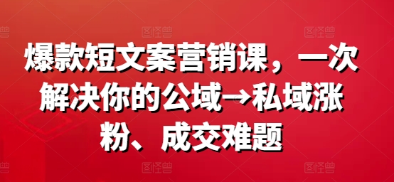 爆款短文案营销课，一次解决你的公域→私域涨粉、成交难题-搞机圈