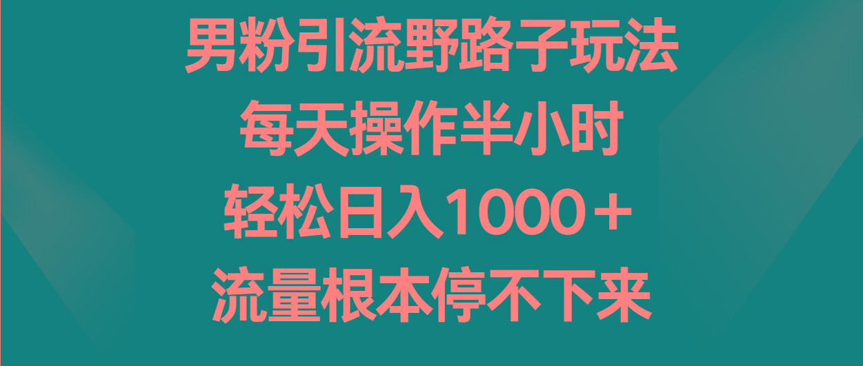 男粉引流野路子玩法，每天操作半小时轻松日入1000＋，流量根本停不下来-搞机圈