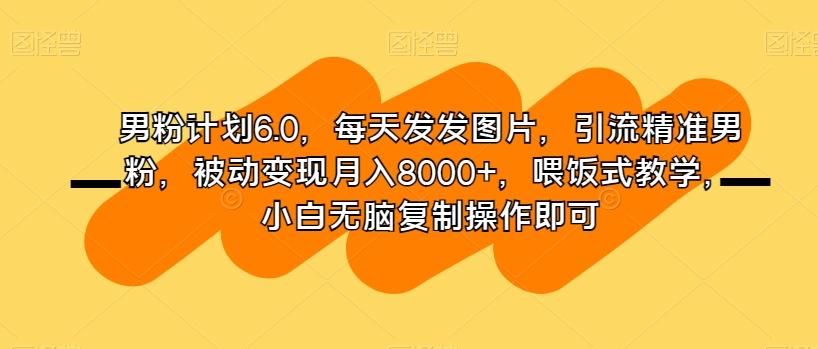男粉计划6.0，每天发发图片，引流精准男粉，被动变现月入8000+，喂饭式教学，小白无脑复制操作即可-搞机圈