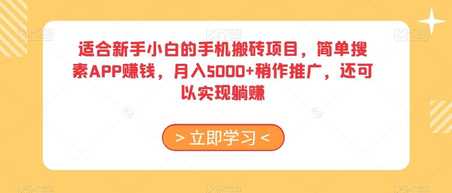 适合新手小白的手机搬砖项目，简单搜素APP赚钱，月入5000+稍作推广，还可以实现躺赚【揭秘】-搞机圈
