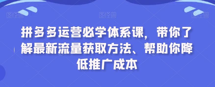 拼多多运营必学体系课，带你了解最新流量获取方法、帮助你降低推广成本-搞机圈