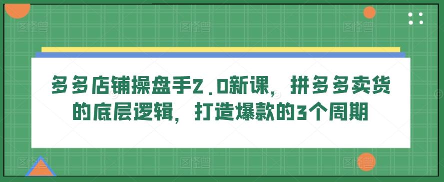 多多店铺操盘手2.0新课，拼多多卖货的底层逻辑，打造爆款的3个周期-搞机圈