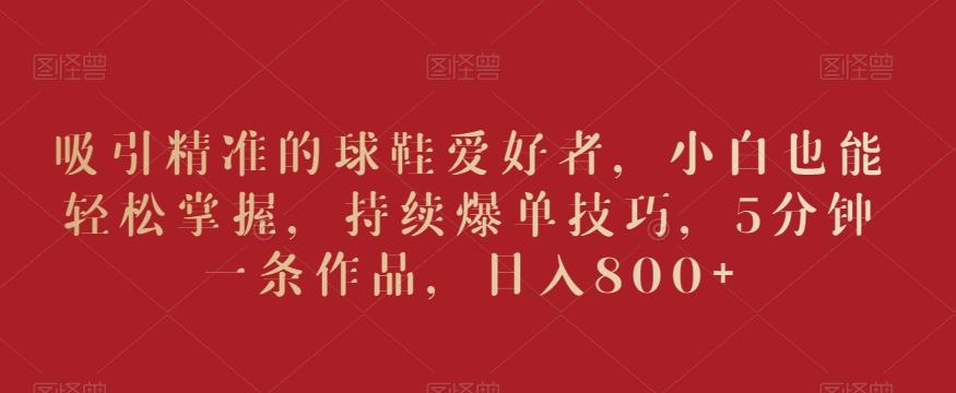 吸引精准的球鞋爱好者，小白也能轻松掌握，持续爆单技巧，5分钟一条作品，日入800+【揭秘】-搞机圈