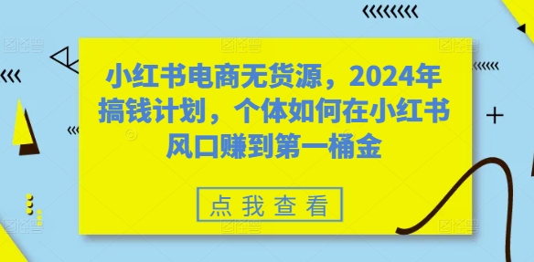 小红书电商无货源，2024年搞钱计划，个体如何在小红书风口赚到第一桶金-搞机圈