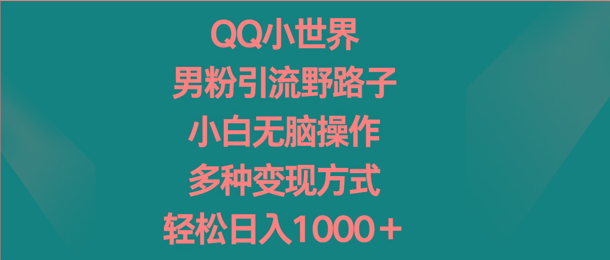 QQ小世界男粉引流野路子，小白无脑操作，多种变现方式轻松日入1000＋-搞机圈