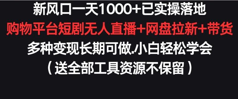 新风口一天1000+已实操落地购物平台短剧无人直播+网盘拉新+带货多种变现长期可做【揭秘】-搞机圈