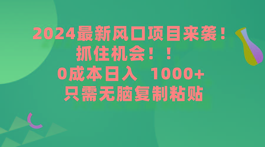 (9899期)2024最新风口项目来袭，抓住机会，0成本一部手机日入1000+，只需无脑复…-搞机圈