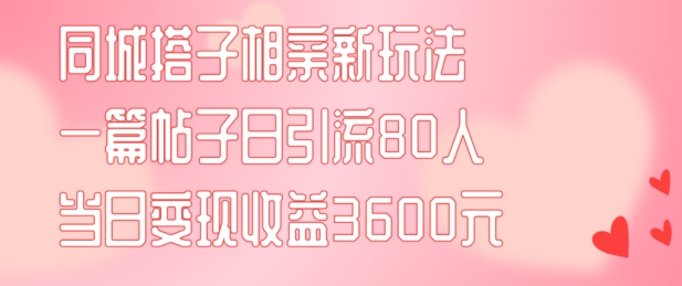 同城搭子相亲新玩法一篇帖子引流80人当日变现3600元(项目教程+实操教程)【揭秘】-搞机圈