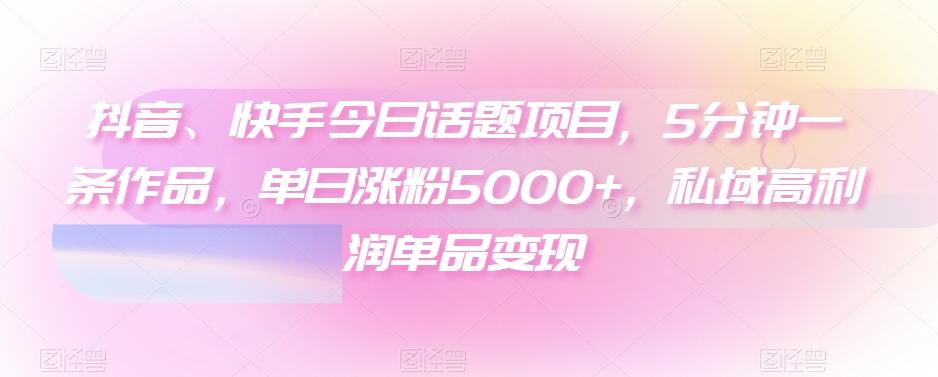 抖音、快手今日话题项目，5分钟一条作品，单日涨粉5000+，私域高利润单品变现-搞机圈