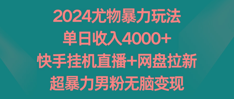 2024尤物暴力玩法 单日收入4000+快手挂机直播+网盘拉新 超暴力男粉无脑变现-搞机圈