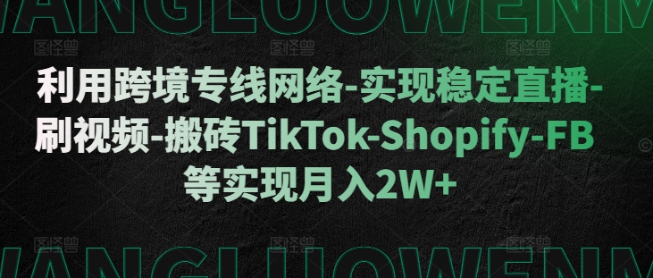 利用跨境专线网络-实现稳定直播-刷视频-搬砖TikTok-Shopify-FB等实现月入2W+【揭秘】-搞机圈