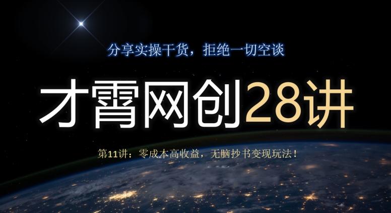才霄网创28讲第11讲：零成本高收益，无脑抄书变现玩法！-搞机圈