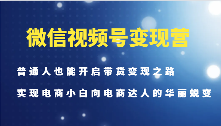 微信视频号变现营-普通人也能开启带货变现之路，实现电商小白向电商达人的华丽蜕变-搞机圈