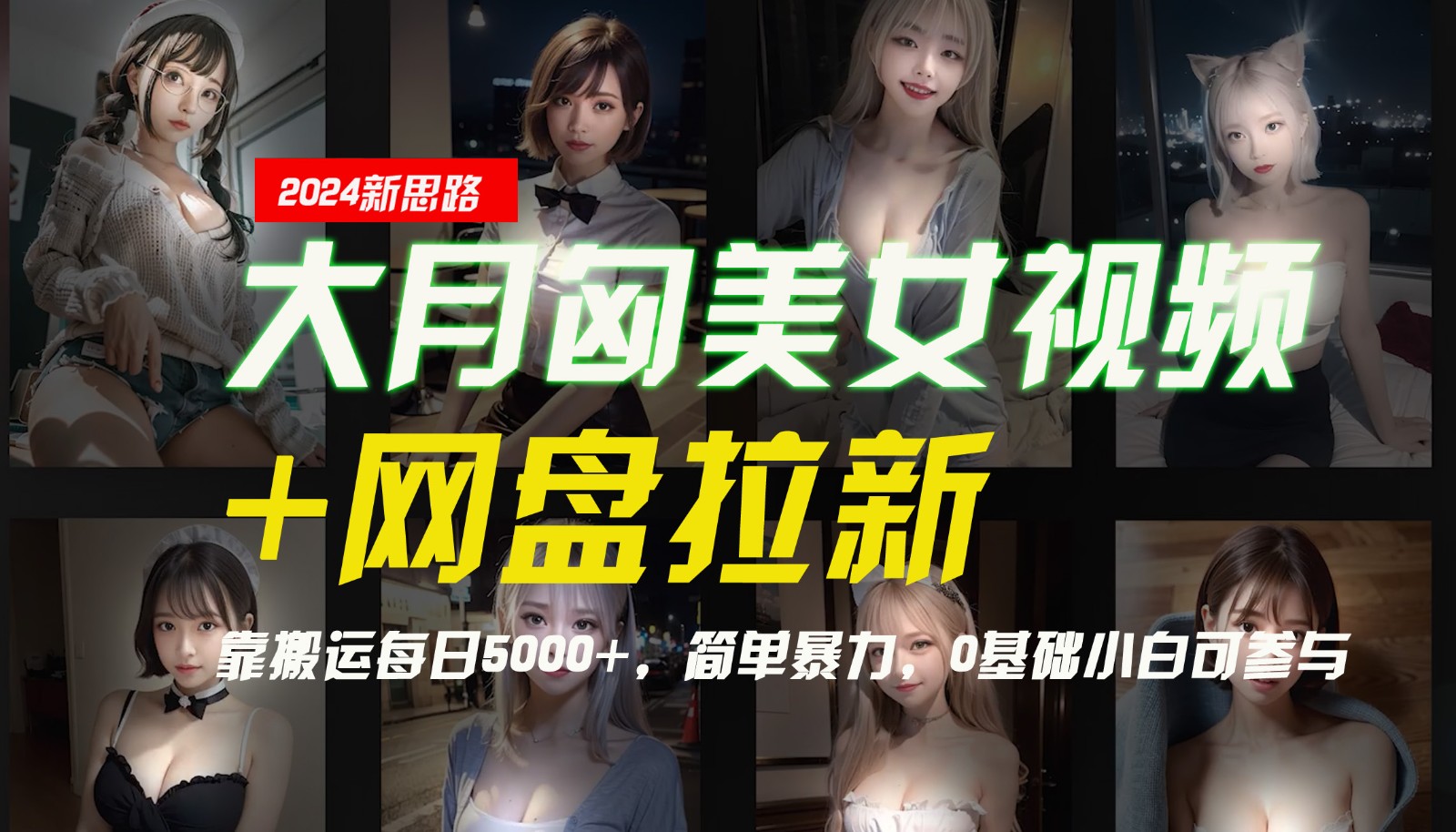 【新思路】大月匈美女视频+网盘拉新，靠搬运每日5000+，简单暴力，0基础小白可参与-搞机圈